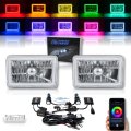4X6" BLUETOOTH Color Change RGB SMD LED Halo Headlight 6000K HID Light Bulb Pair