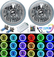 7" RGB SMD LED Multi-Color White Red Blue Green Halo Angel Eye Headlights Pair